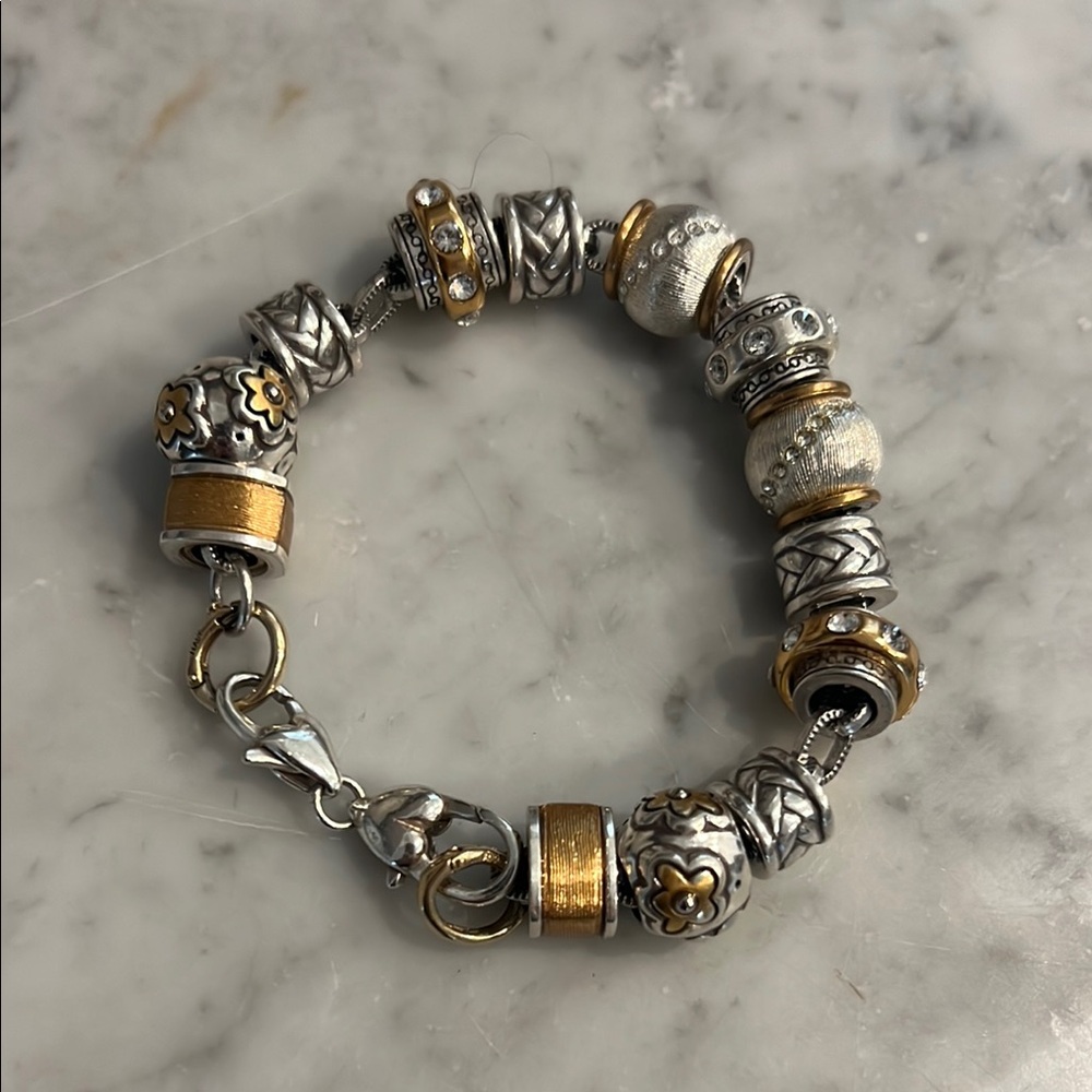 Brighton Elegant Silver and Gold Beaded Charm Bracelet 11 Charms